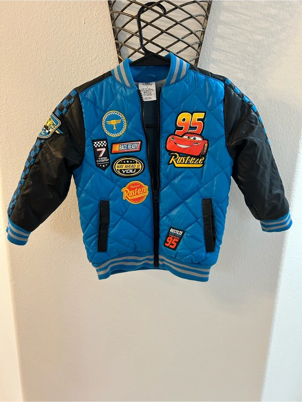 Disney Blue Lightning McQueen Rust-eze Patch Jacket. Size 3 Toddler